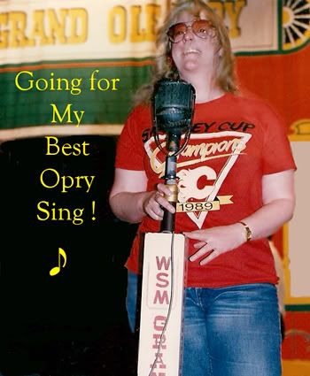 1989 Pretending to sing at the Ryman Auditorium in my Flames Stanley Cup T-Shirt