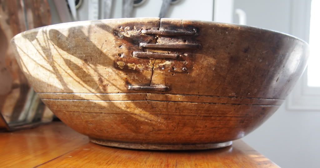 mended wooden bowl, mended wooden bowl