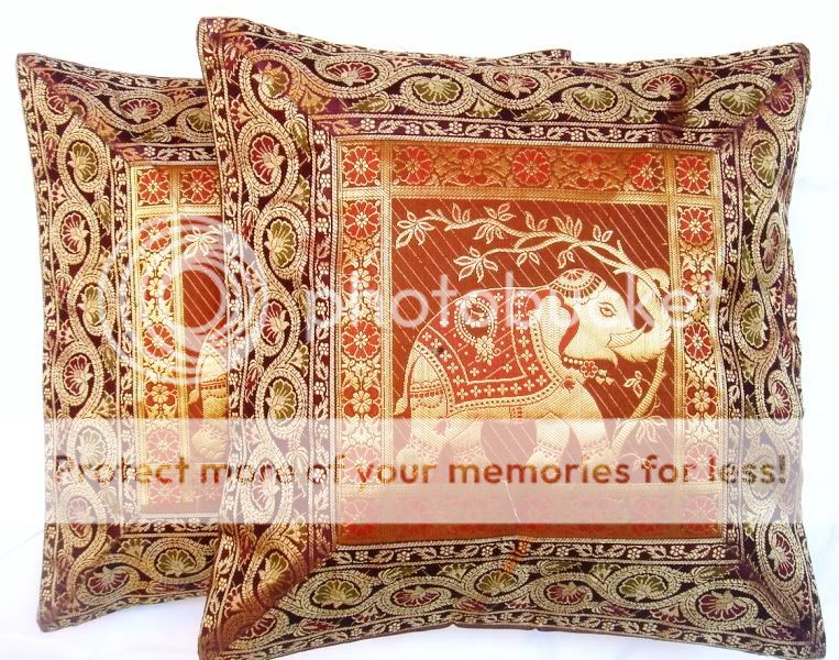   ELEPHANT SILK BROCADE PILLOW CUSHION COVER THROW INDIA ETHNIC DECOR