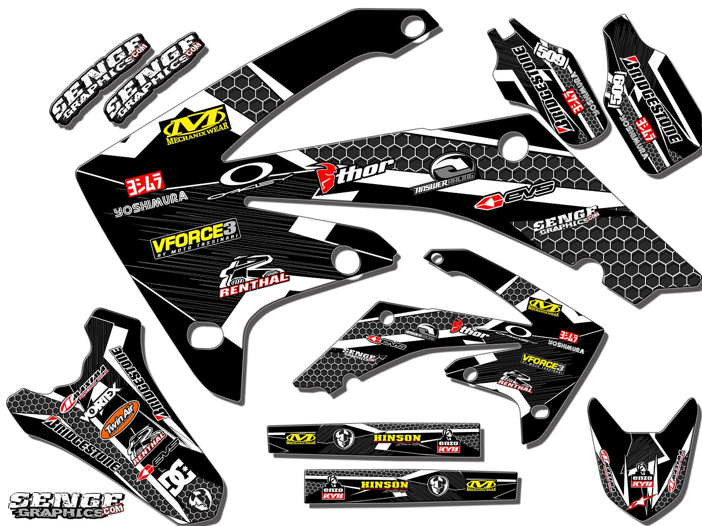 Podium Black Graphics kit Senge Graphics Kit Compatible with Honda 2007-2020 CRF 150R