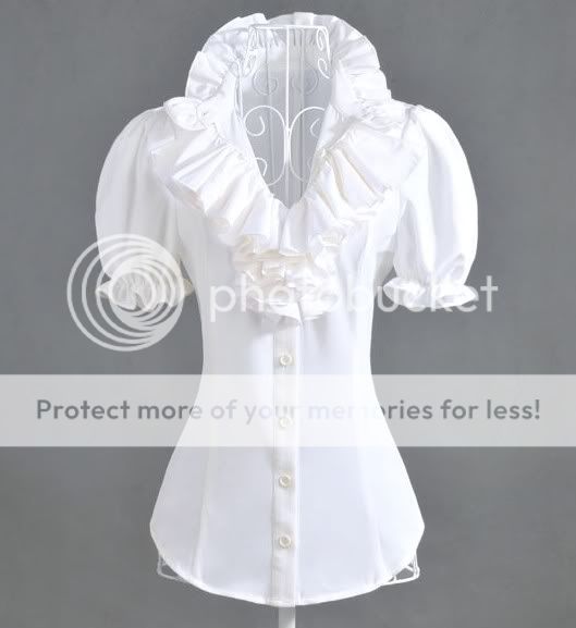 White Short Sleeve Designer Vintage Lady Ruffle Collar Sleeve Shirt 