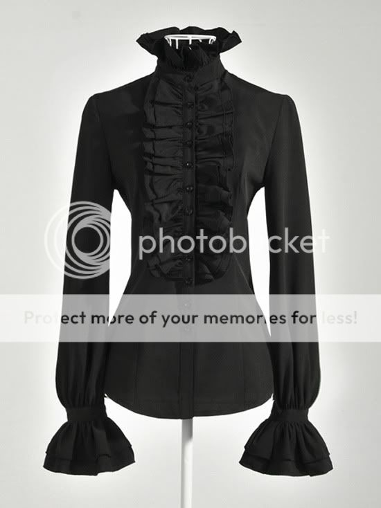 Black Designer Vintage Lady Ruffle Collar Shirt/top  
