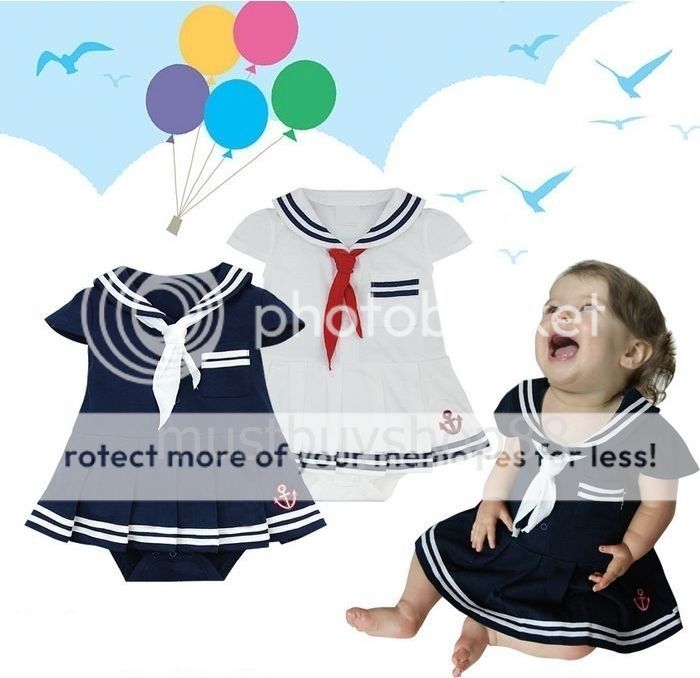 Cute Baby Toddler Girl Sailor Costume One Pieces Navy or White 3 18 Months