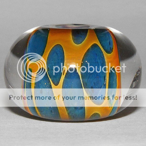 22x14mm Gold Blue 1 Focal Bead Lori Robbins Handmade Lampwork Boro 